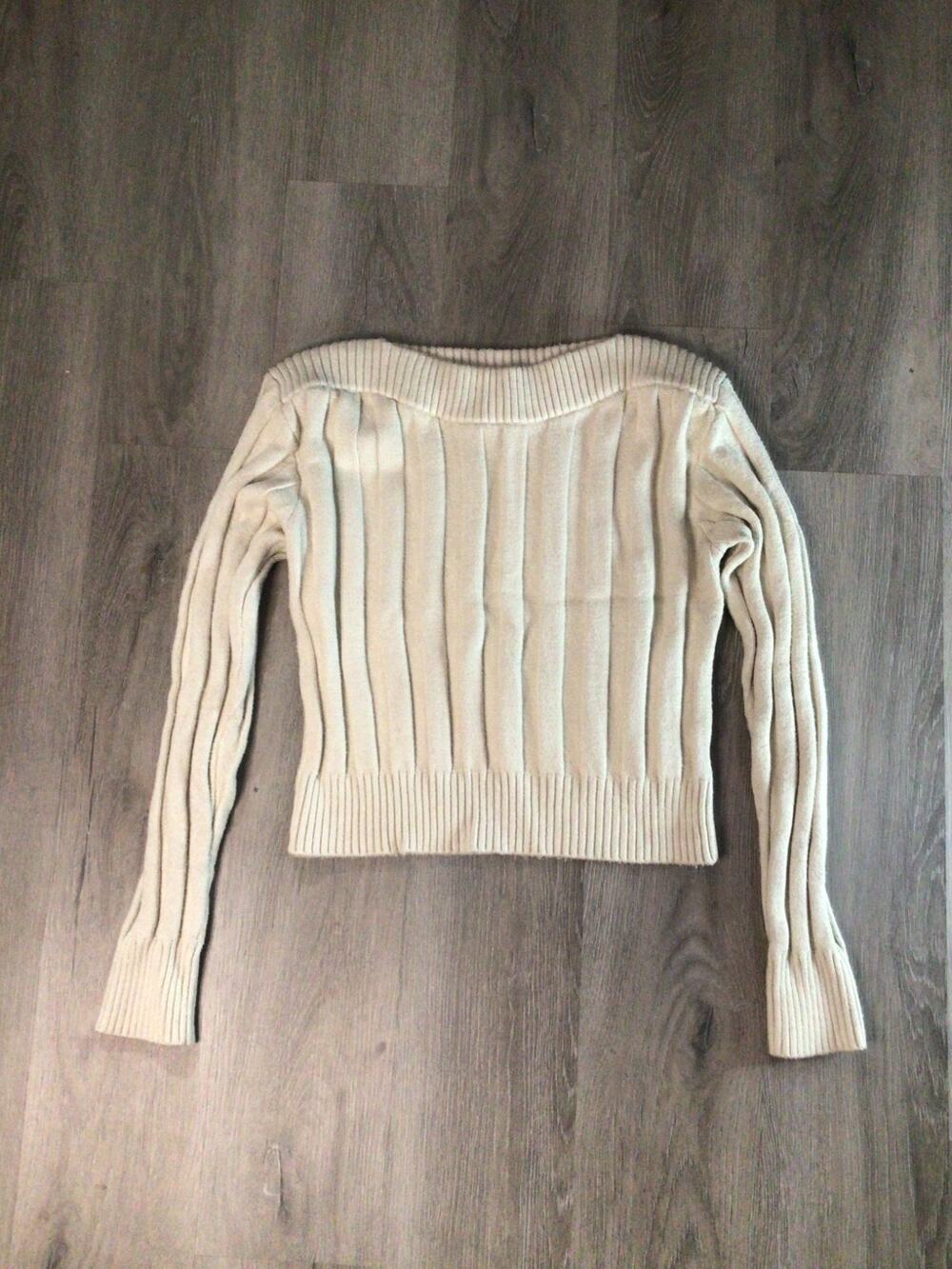 Steve Madden Cropped Sweater Womens XL Cream Ribbed Knit Boat Neck Long Sleeve